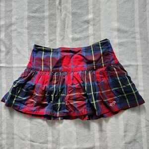 Y2K Hollister Blue and Red Plaid Skater Mini Skirt